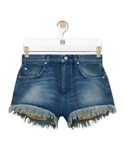 Loewe Anagram Shorts In Denim In Medium Blue