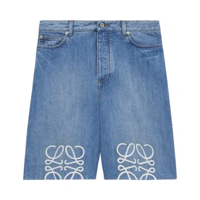 Pre-owned Loewe Anagram Shorts 'washed Denim' | Blue | Men's Size 54