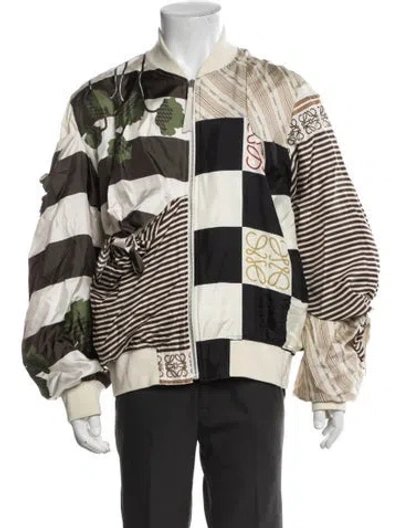 Pre-owned Loewe Anagram Silk Bomber Jacket In Neutral