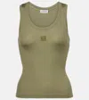 Loewe Anagram Embroidered Ribbed Silk-jersey Tank In Green