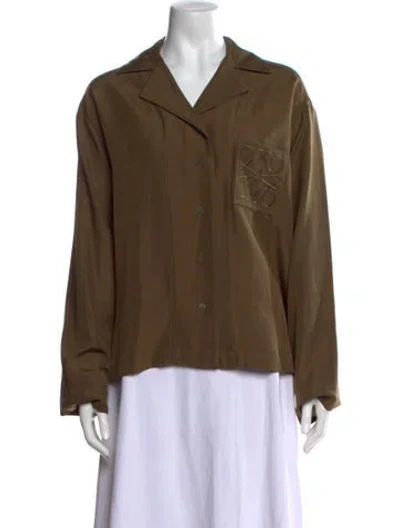 Pre-owned Loewe Anagram Silk Top In Green