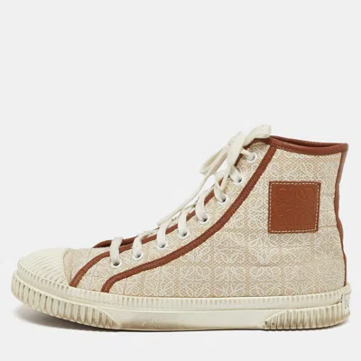 Pre-owned Loewe Anagram Size 38 Beige/brown Canvas And Leather High Top Sneakers In Sand