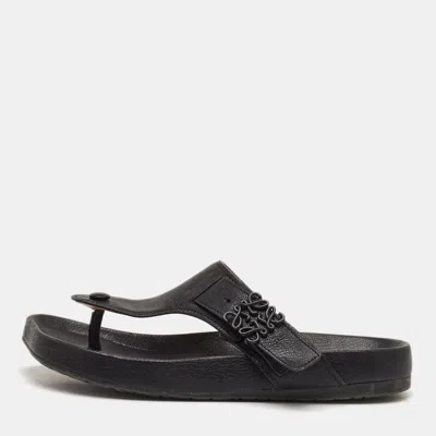 Pre-owned Loewe Anagram Size 39 Black Leather Thong Flats