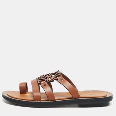 Pre-owned Loewe Anagram Size 39 Brown Leather Flat Slide
