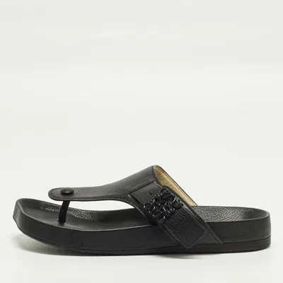 Pre-owned Loewe Anagram Size 40 Black Leather Flat Sandals