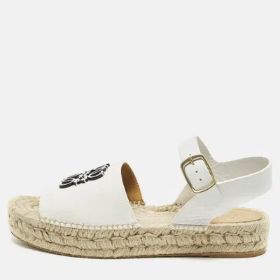 Pre-owned Loewe Anagram Size 41 White Canvas And Leather Espadrille Ankle Strap Sandals