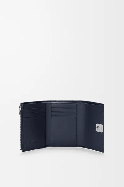 Loewe Anagram Small Vertical Wallet In Pebble Grained Leather Skin For Woman In Blue