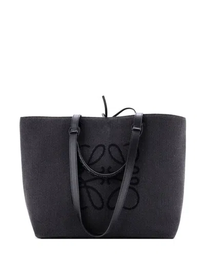 Pre-owned Loewe Anagram Square Basket Canvas Medium Tote Bag In Black