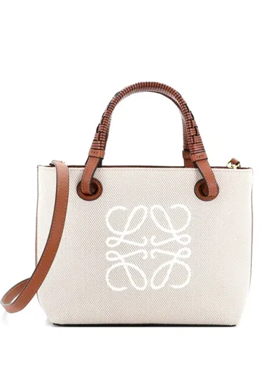 Pre-owned Loewe Anagram Square Basket Tote Canvas Mini Shoulder Bag In Neutral