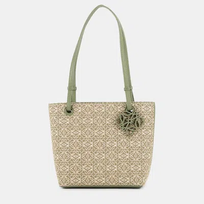 Pre-owned Loewe Anagram Square Tote Green/white Canvas Leather