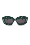 Loewe Anagram Starry Night Sunglasses In Shiny Dark Green & Smoke