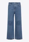 Loewe Relaxed Straight-leg Jeans With Tonal Embroidery And Leather Patch In Blue