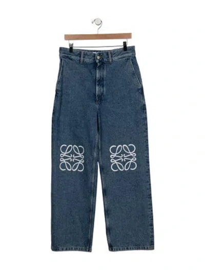 Pre-owned Loewe Anagram Straight Leg Jeans In Blue