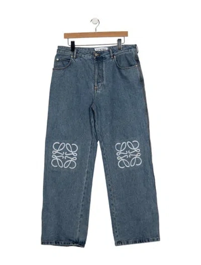Pre-owned Loewe Anagram Straight Leg Jeans In Blue