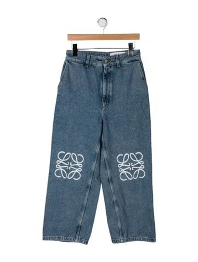 Pre-owned Loewe Anagram Straight Leg Jeans In Blue