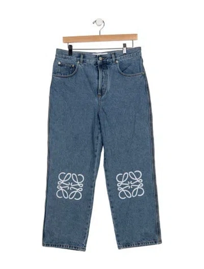 Pre-owned Loewe Anagram Straight Leg Jeans In Blue