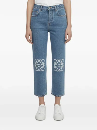 Pre-owned Loewe Anagram Straight-leg Jeans In Blue