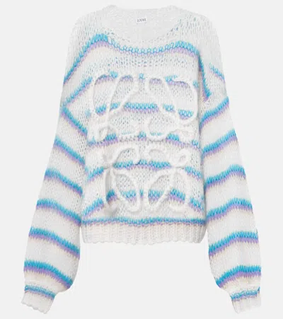 Loewe Anagram Embroidered Striped Mohair-blend Sweater In Multi