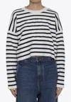 Loewe Striped Wool-blend Sweater With Anagram Detail In Blue