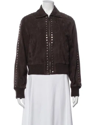 Pre-owned Loewe Anagram Suede Bomber Jacket In Brown