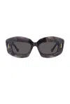 Loewe Silver Screen Chunky Acetate Rectangle Sunglasses In Black Horn & Smoke