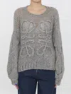 Loewe Logo-embroidered Open-knit Jumper In Gray