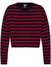 Loewe Cropped Oversized Striped Jacquard-knit Wool-blend Sweater In Blue