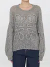 Loewe Logo-embroidered Open-knit Jumper In Gray