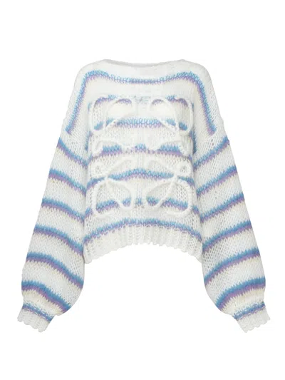 Loewe Anagram Embroidered Striped Mohair-blend Sweater In Multi