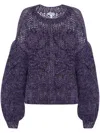 Loewe Anagram Embroidered Cable-knit Mohair-blend Sweater In Purple