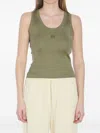Loewe Anagram Embroidered Ribbed Silk-jersey Tank In Green