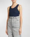 Loewe Silk Logo-embroidered Tank Top In Deep Marin