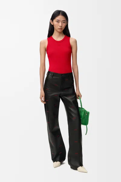 Loewe Womens Red Anagram Ribbed Stretch-woven Tank Top