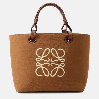 Pre-owned Loewe Anagram Tote Bag Tan Jacquard Calf Leather Size Small In Gold