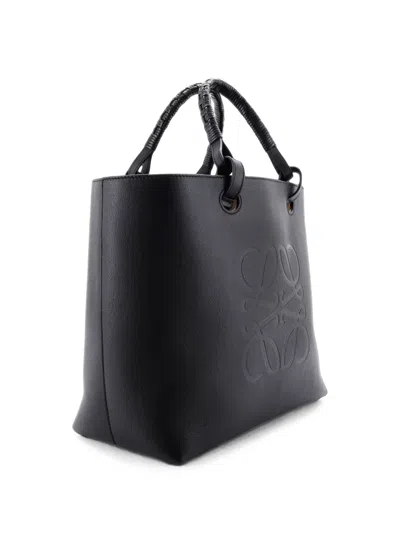 Pre-owned Loewe Anagram Tote Leather Small Shoulder Bag In Black