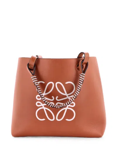 Pre-owned Loewe Anagram Tote Leather Small Shoulder Bag In Brown