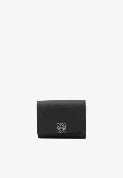 Loewe Anagram Tri-fold Wallet In Pebbled Leather In Black
