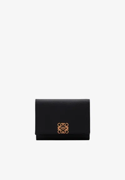 Loewe Anagram Tri-fold Wallet In Grained Leather In Black
