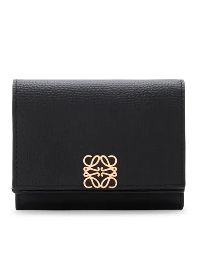 Loewe Anagram Trifold Wallet In Hammered Calfskin Leather In Black