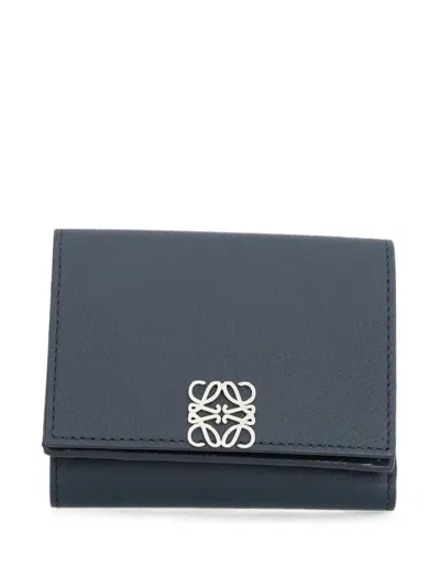 Loewe Anagram Trifold Wallet In Pebble Grained Calfskin In Blue