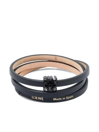 Loewe Anagram Triple-wrap Leather Bracelet In Black