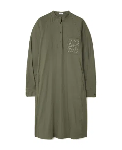 Loewe Anagram Tunic Dress In Linen And Cotton In Green