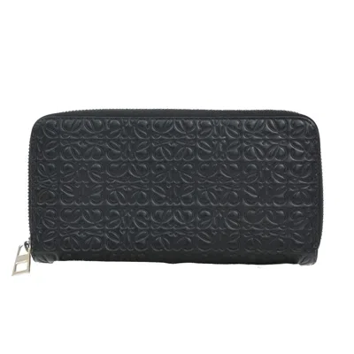 Pre-owned Loewe Anagram Wallet Leather Black Leather Wallets Accessory ()