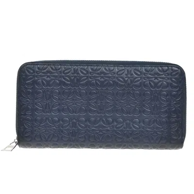 Pre-owned Loewe Anagram Wallet Leather Navy Leather Wallets Accessory () In Blue