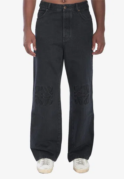 Loewe Anagram Wide-leg Jeans In Black