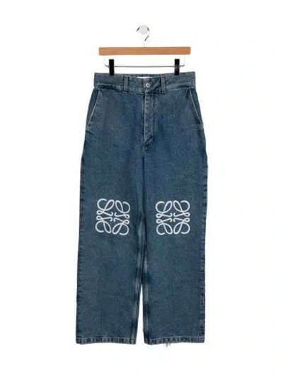 Pre-owned Loewe Anagram Wide Leg Jeans In Blue
