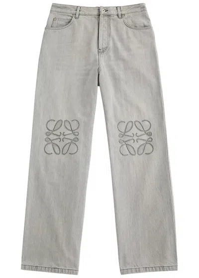 Loewe Anagram Wide-leg Jeans In Grey