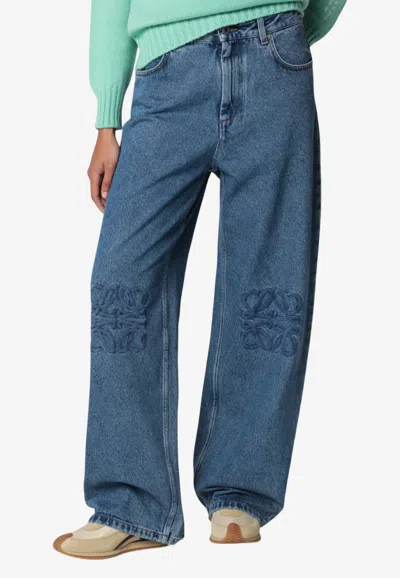 Loewe Anagram Wide-leg Denim Pants In Blue
