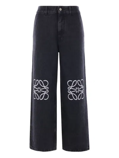 Loewe Anagram Wide-leg Jeans In Blue