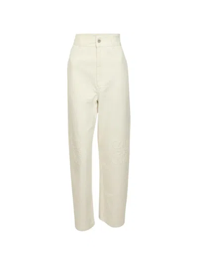 Pre-owned Loewe Anagram Wide-leg Jeans In White